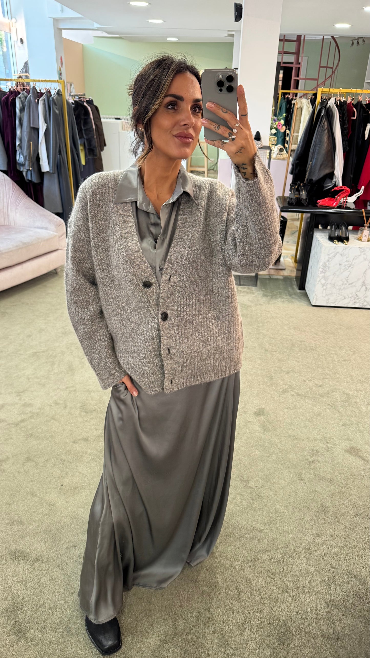 Cardigan over grigio melange a costine sl