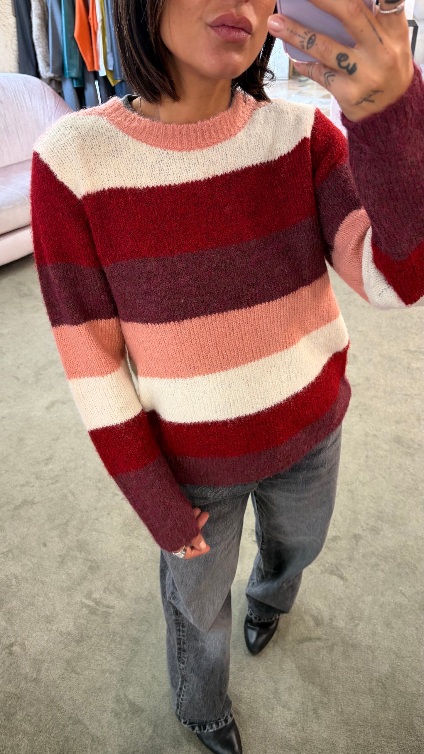 Maglione a righe multicolor girocollo sy