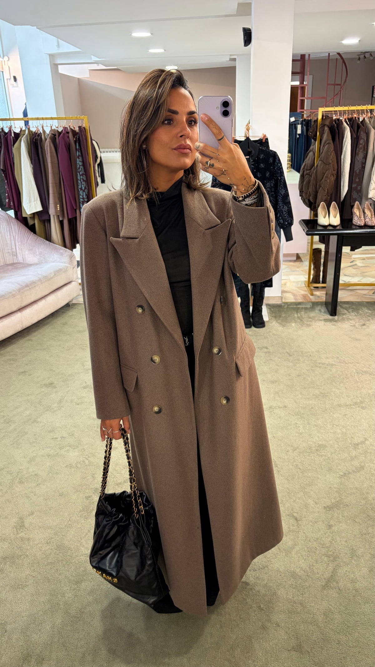 Cappotto lungo tortora doppiopetto Actualee