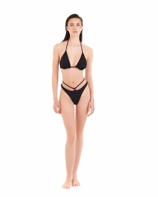 Bikini triangolo in maglia a rete nero lurex Cotazur
