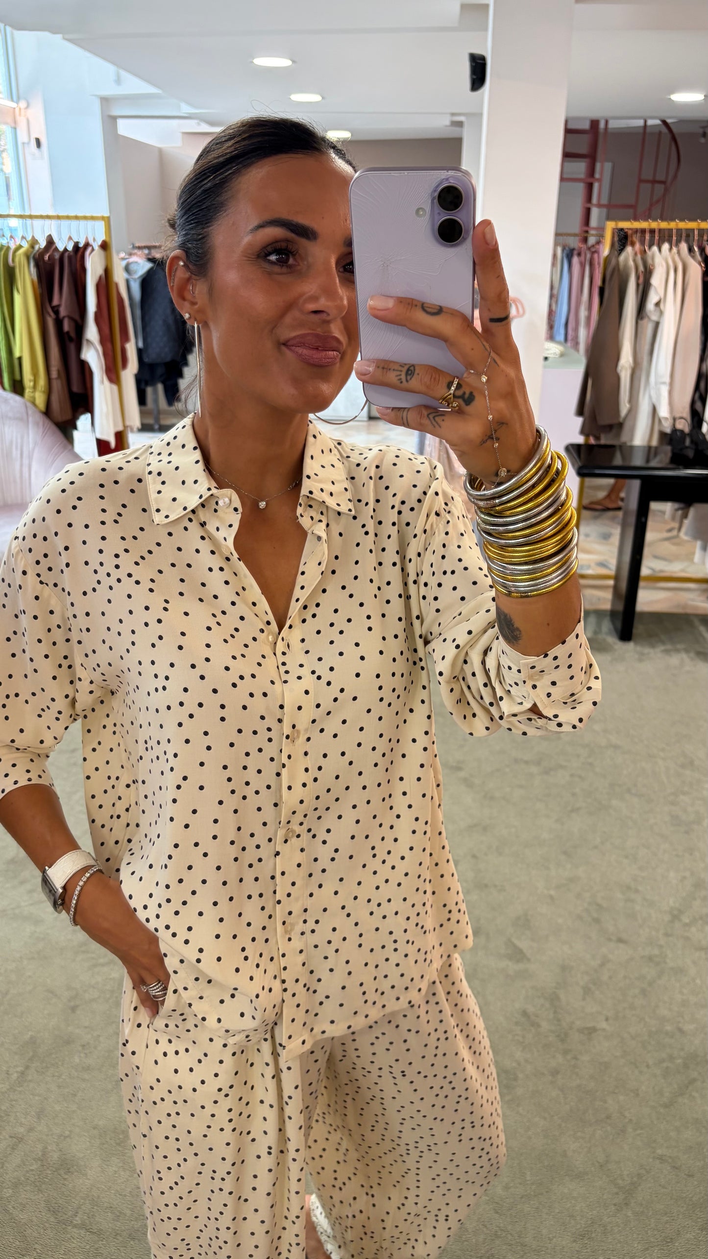 Camicia panna a pois in viscosa sy
