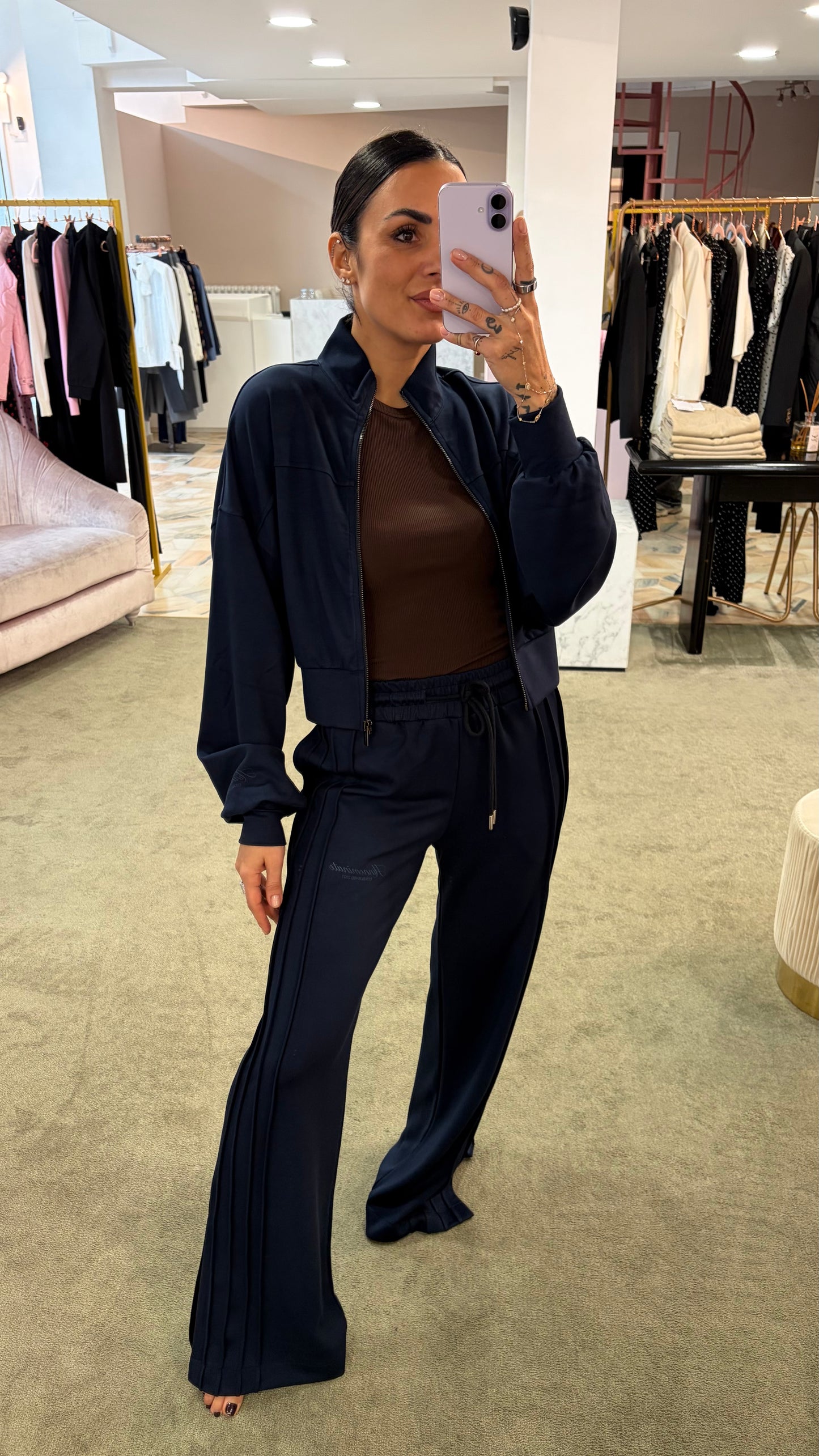 Felpa blu scuro crop con zip Hinnominate