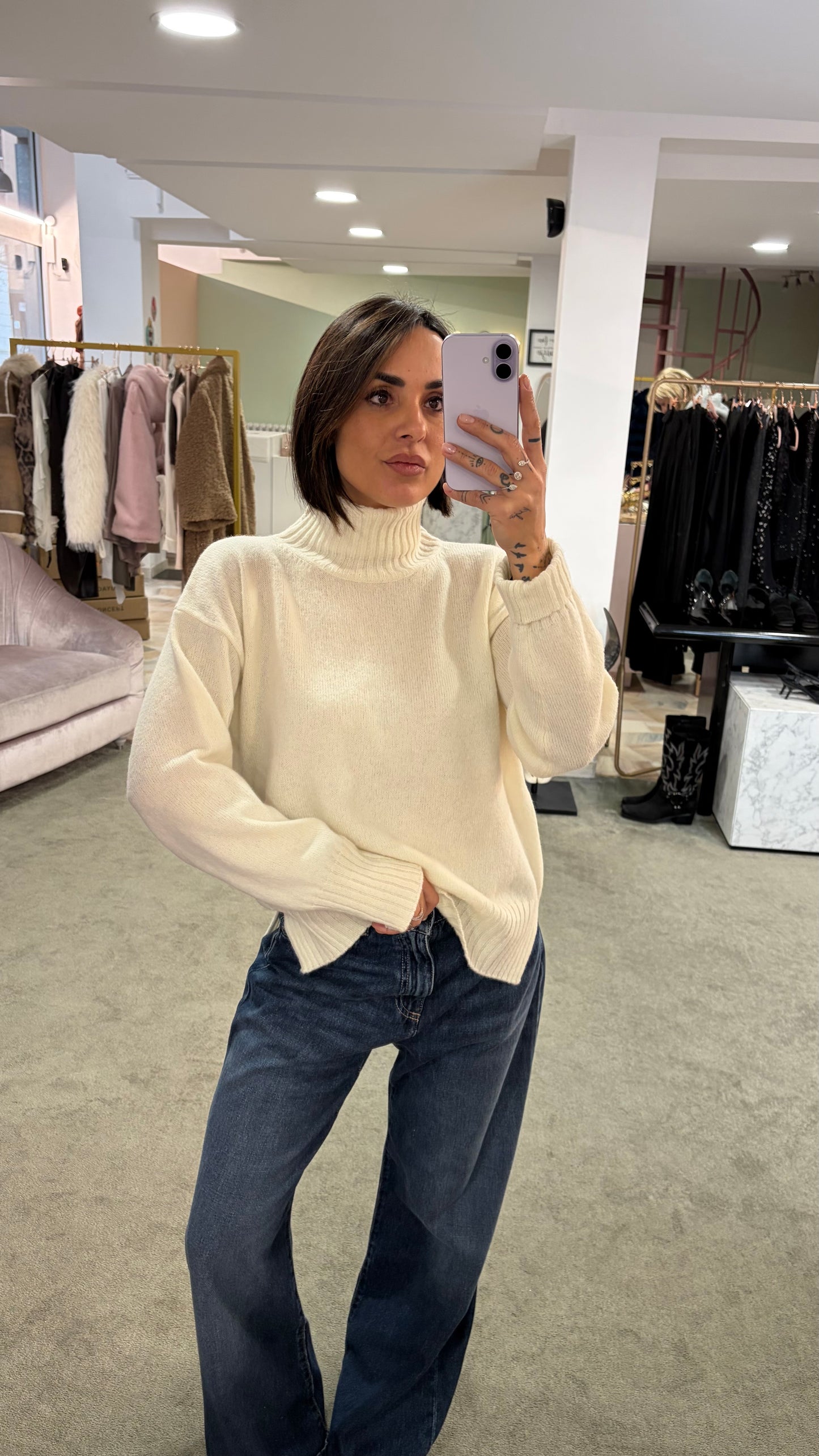 Dolcevita panna a scatoletta in lana Irish