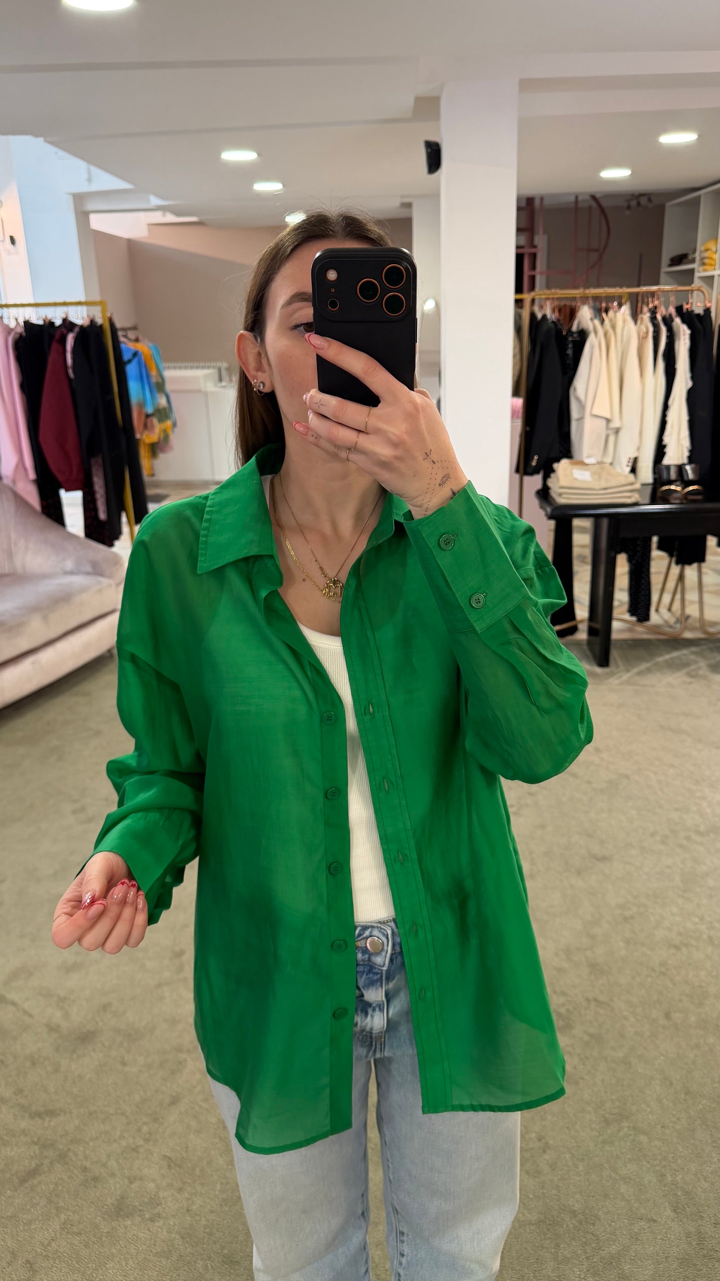 Camicia verde smeraldo over in tencel ay