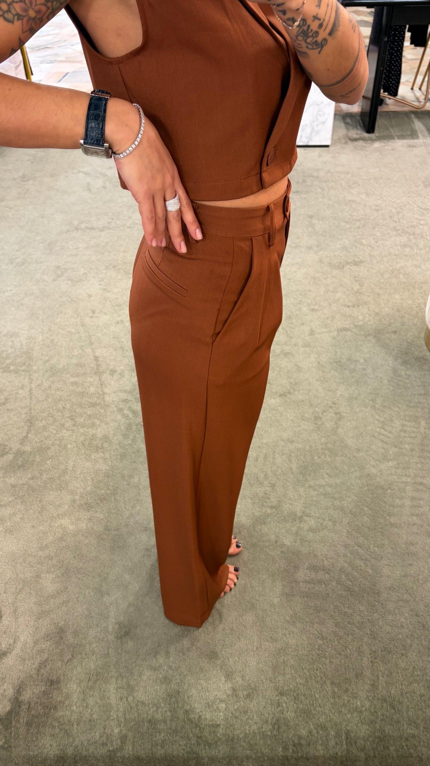 Pantaloni tabacco wide doppia pences ay