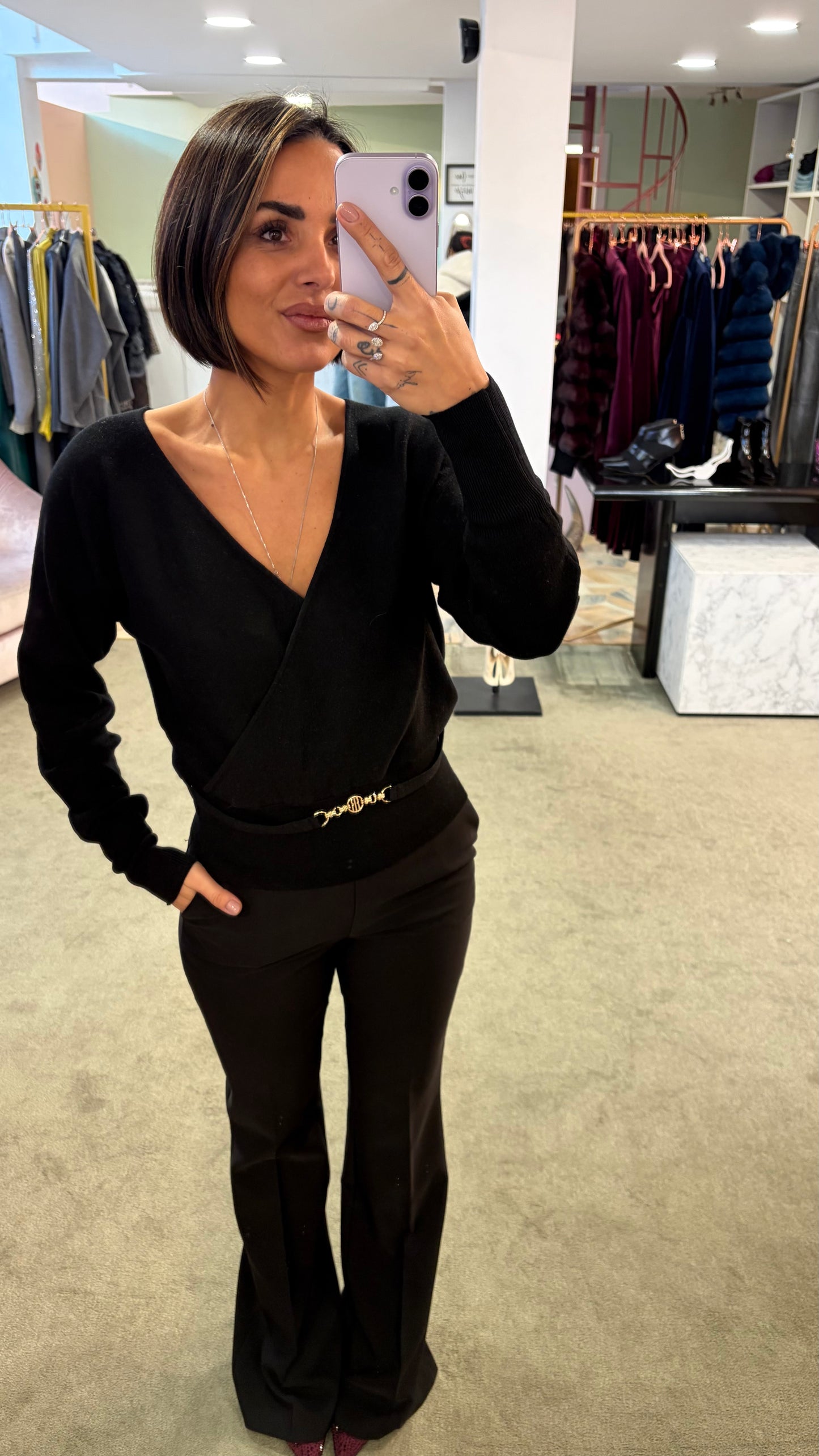 Scaldacuore nero in lurex con cinturino fr