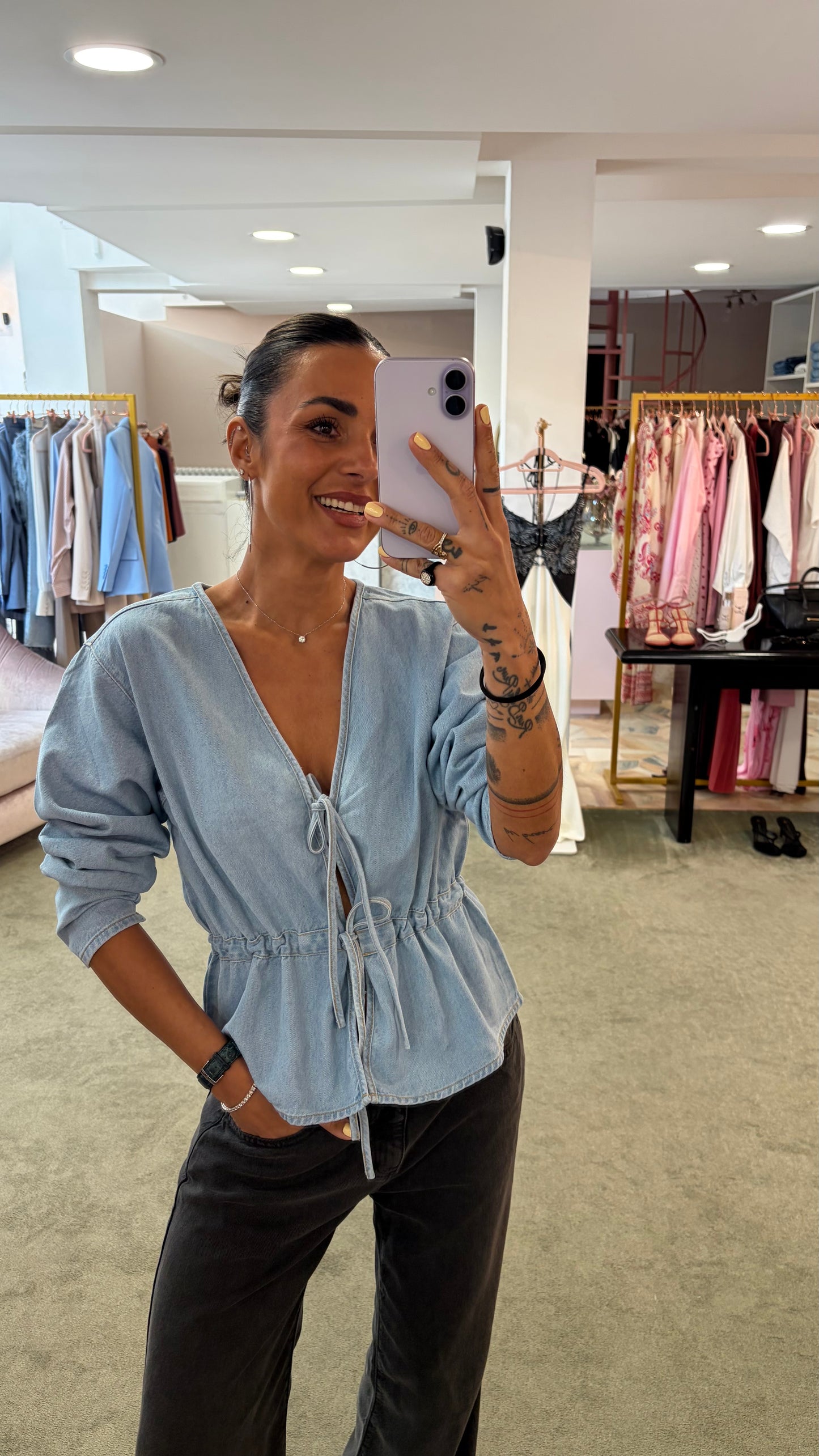 Camicia giacchino  in jeans con fiocchi jx