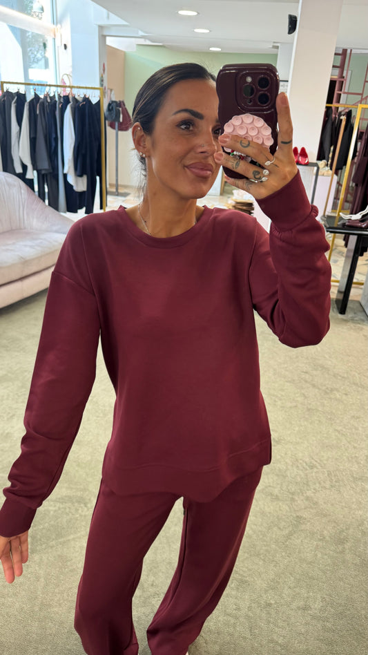 Felpa bordeaux girocollo in modal sy