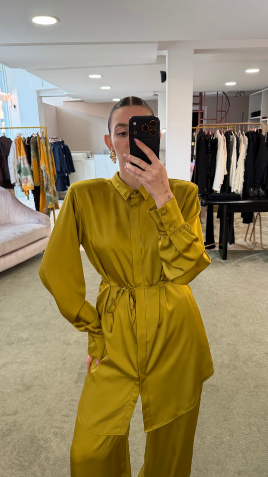 Camicia abito lime in satin over ks