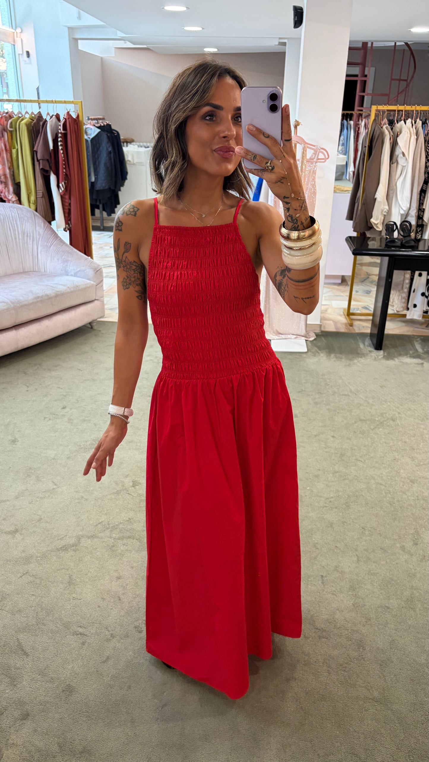 Abito lungo rosso con bustino goffrato gl