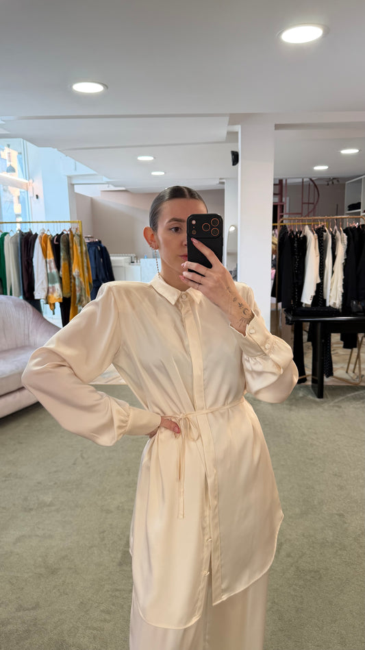 Camicia abito avorio in satin over ks