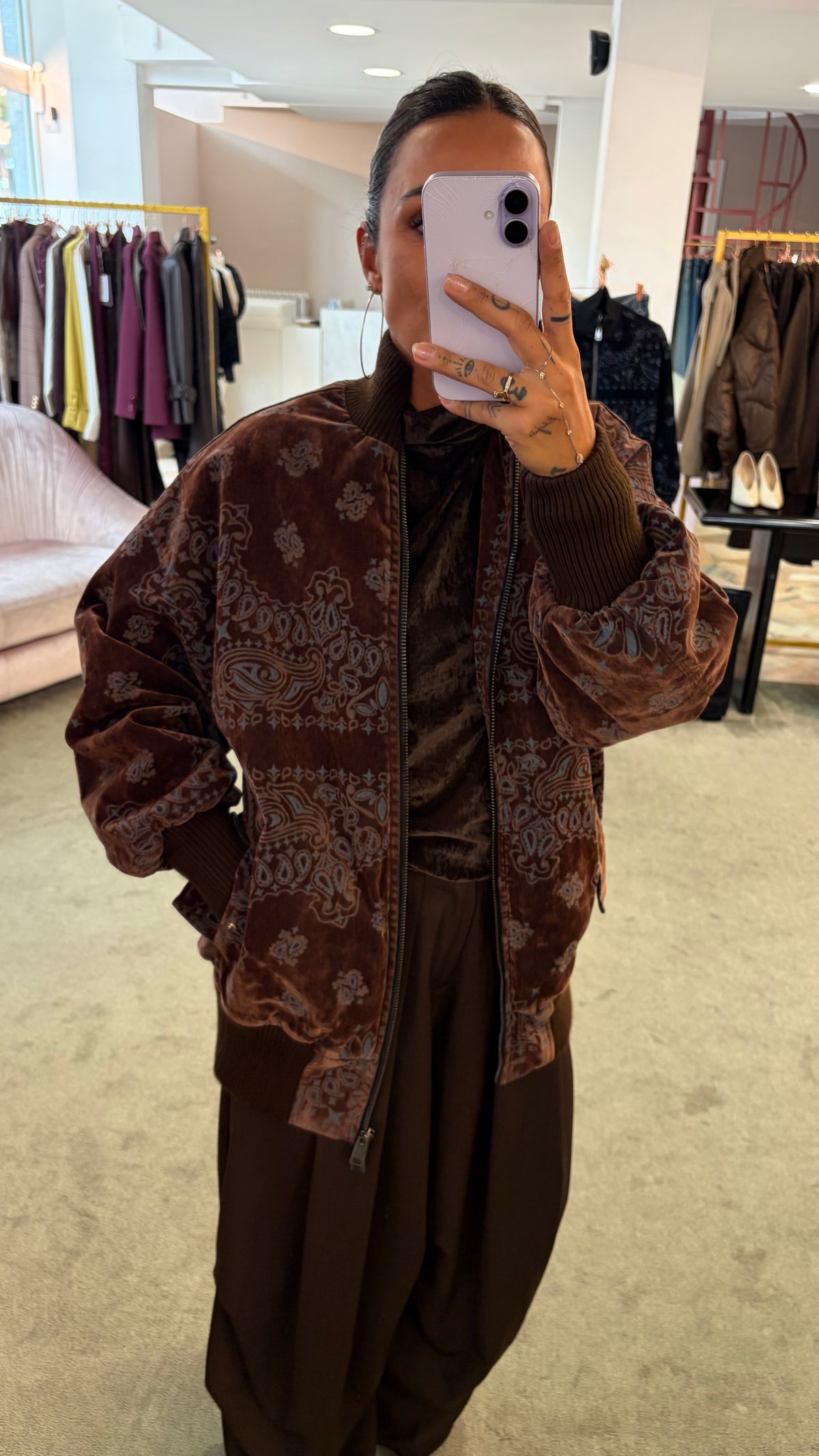Bomber marrone bandana over in velluto floccato Don't@Me