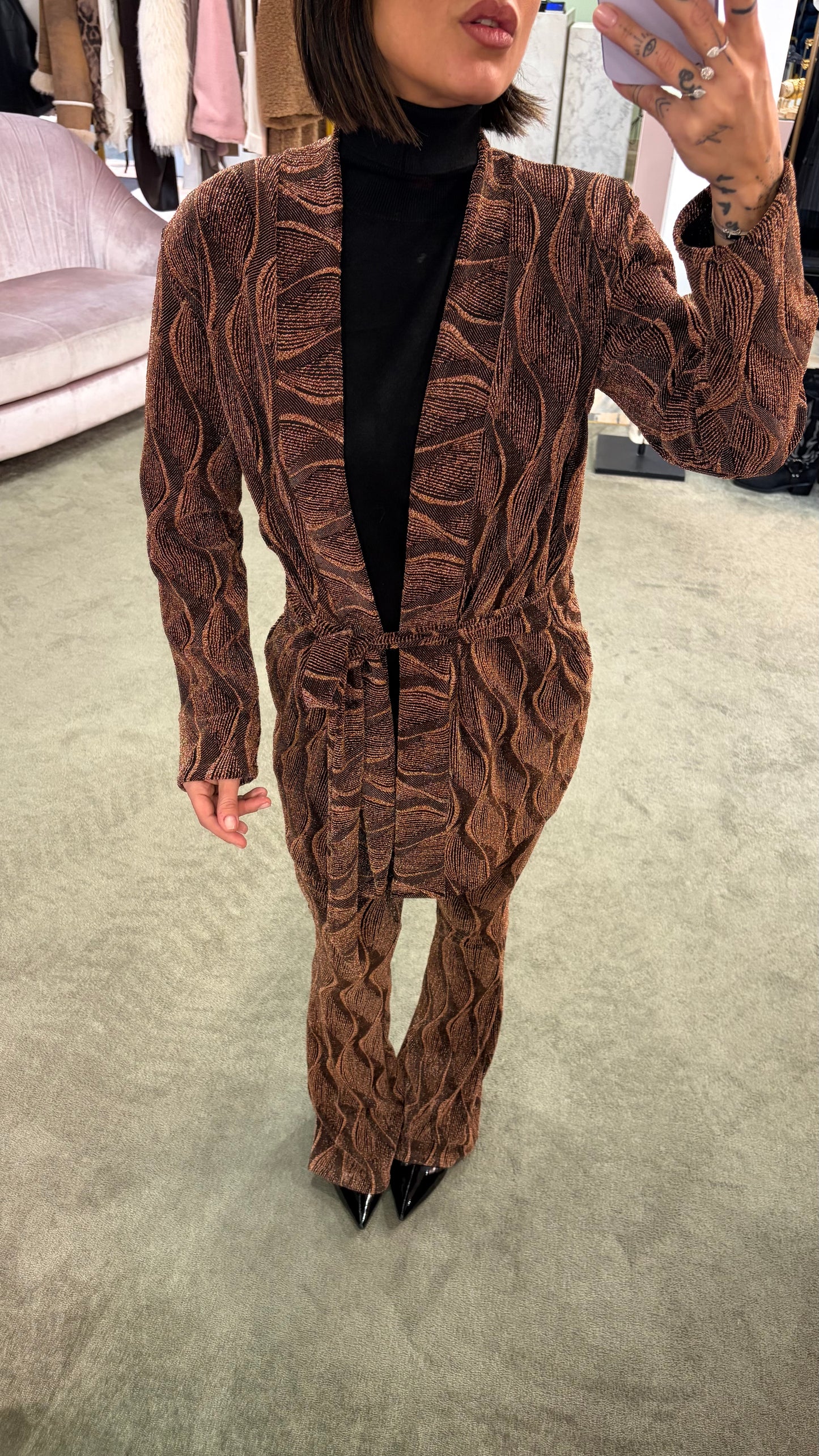 Cardigan fantasia ruggine lurex mq