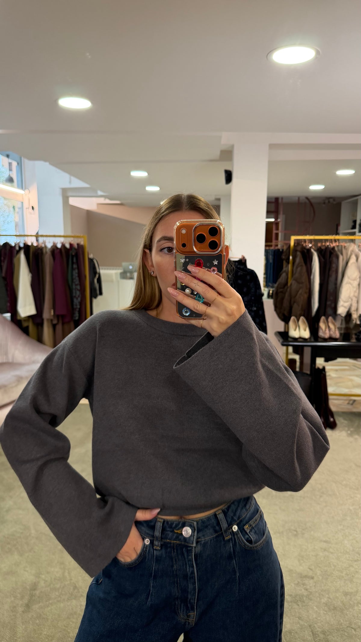Maglione girocollo hanna grigio manica a kimono aw