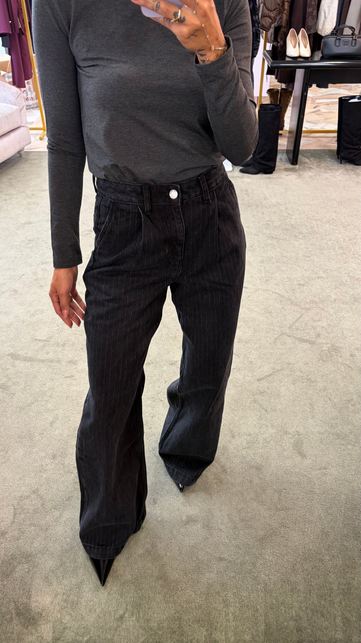 Jeans rhue Dr.Denim wide nero gessato