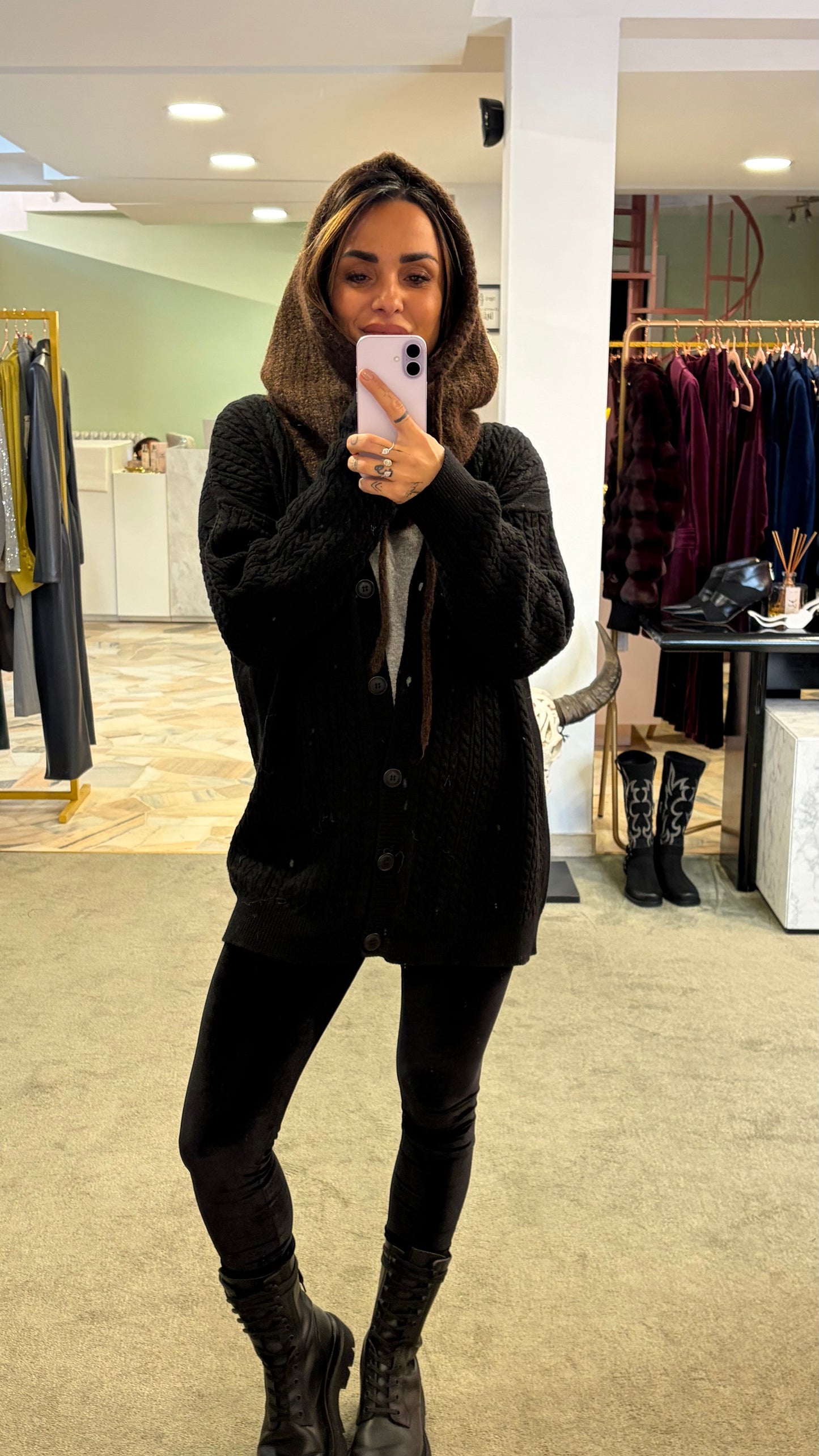 Balaclava marrone a costine