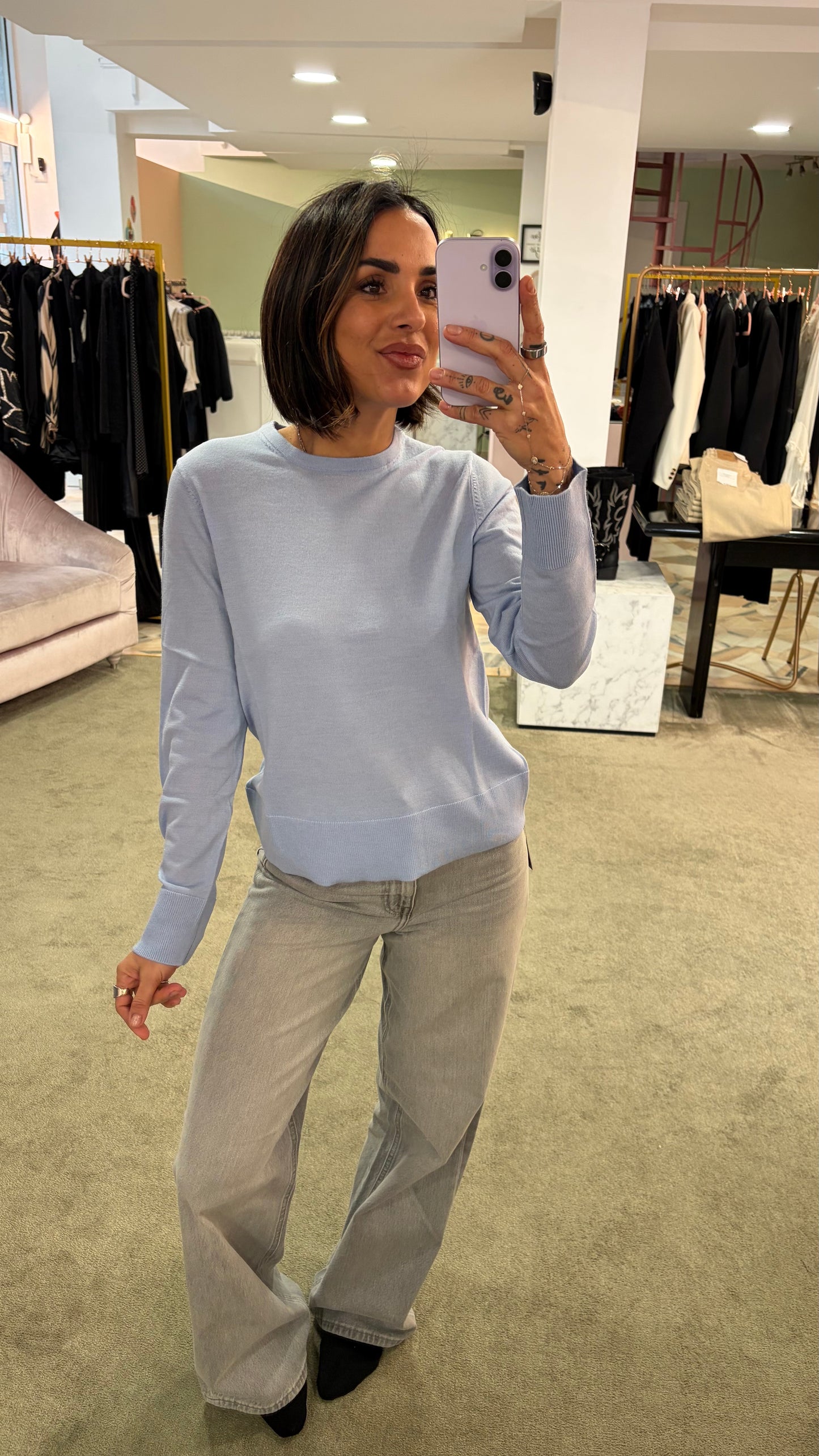 Maglione girocollo thea azzurro in lana merino sl