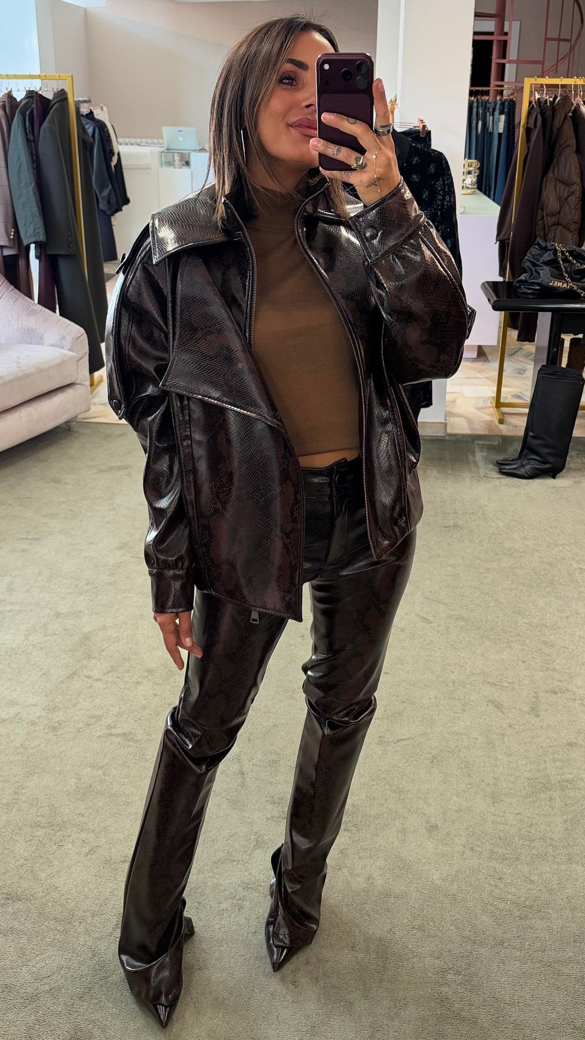 Bomber pitonato marrone in ecopelle Actualee