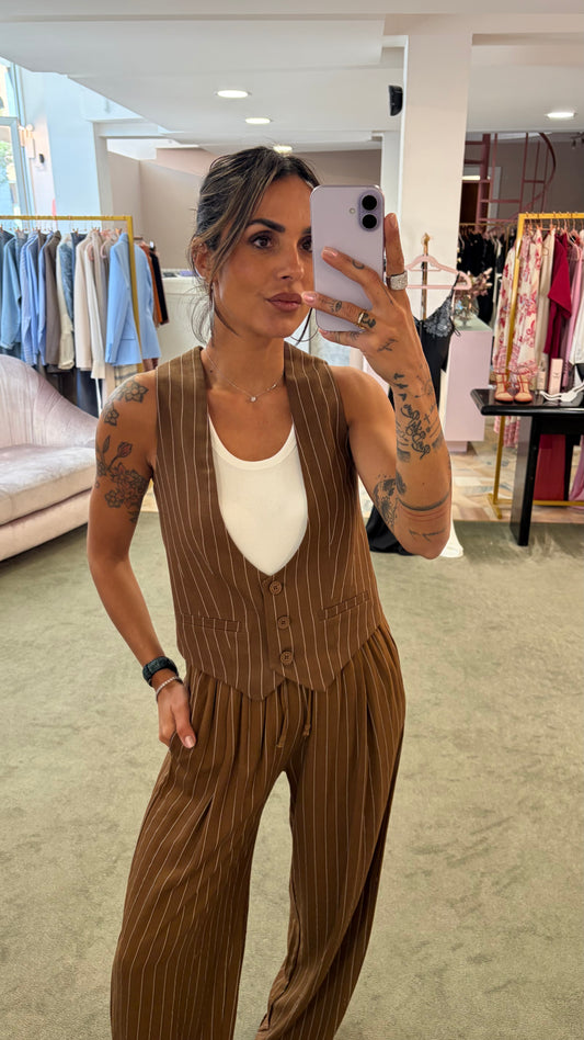 Gilet slim liquirizia gessato in lino Hinnominate