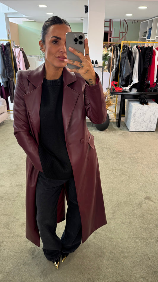 Cappotto lungo ecopelle bordeaux ks