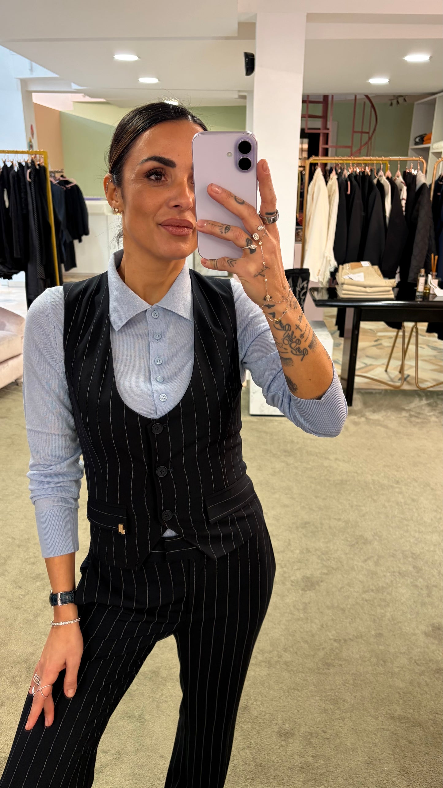 Gilet blu notte Hinnominate gessato