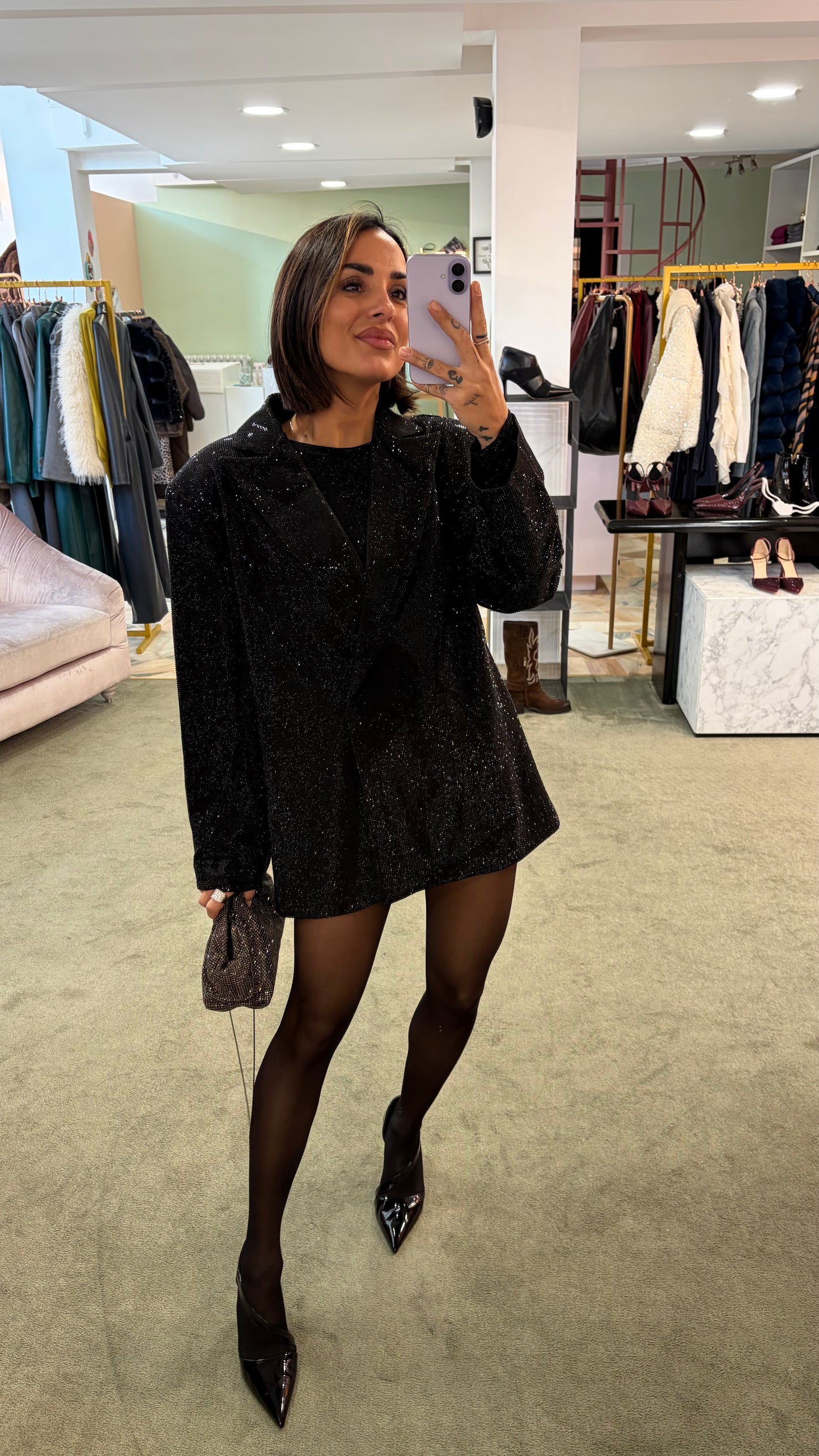 Blazer nero over doppiopetto crystal tw