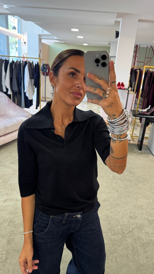 Polo nera maniche corte in lana sl
