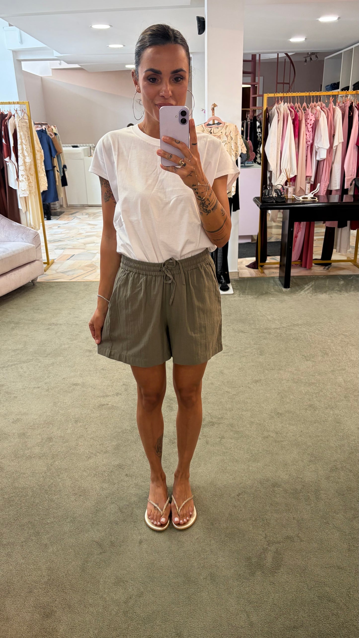 Shorts verde militare in cotone con coulisse jx