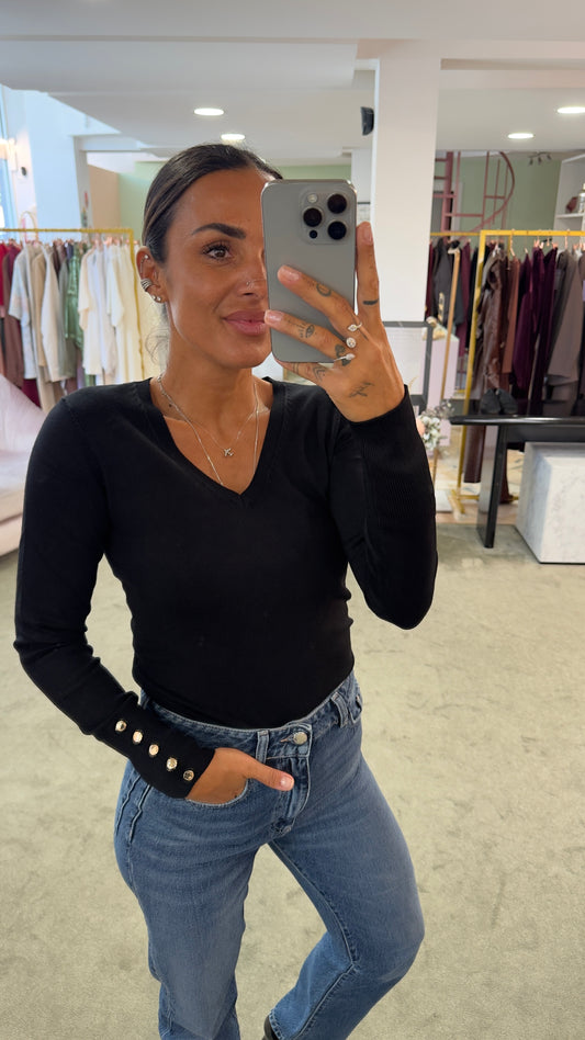 Maglione nero scollo a v in viscosa fr