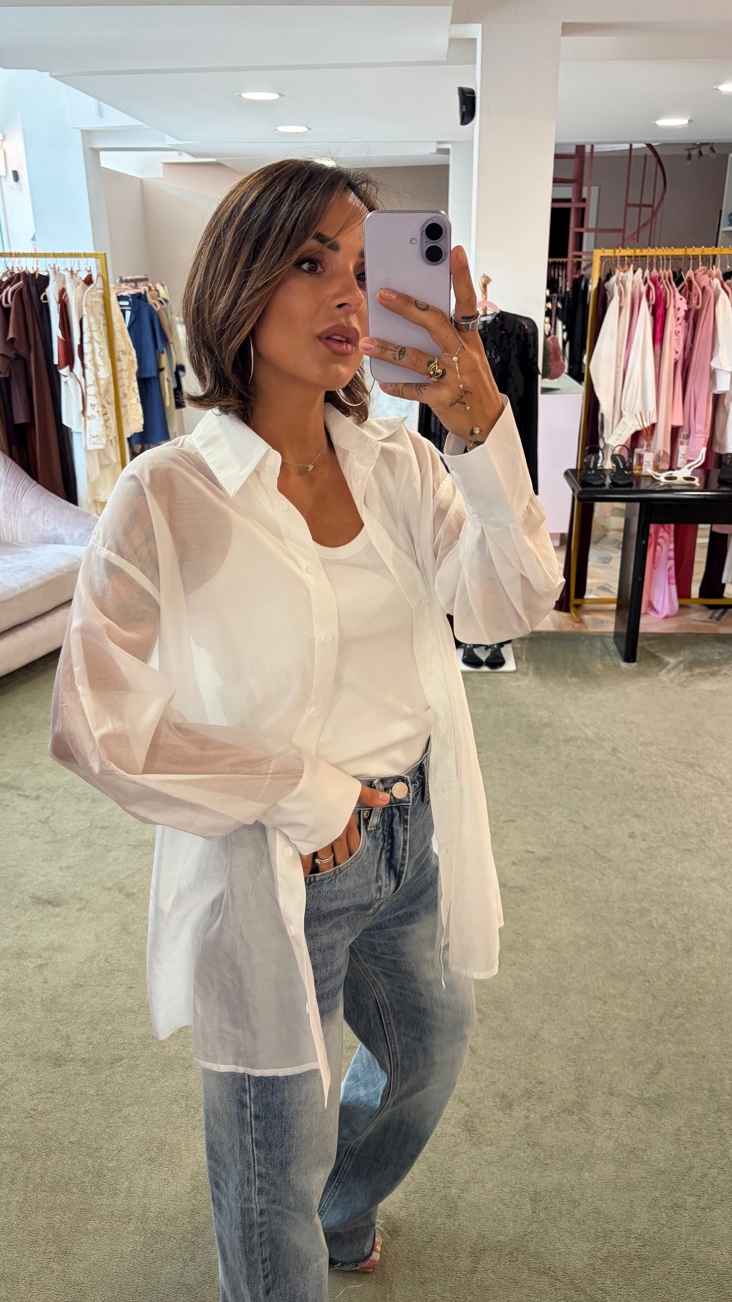 Camicia over bianca trasparente gl