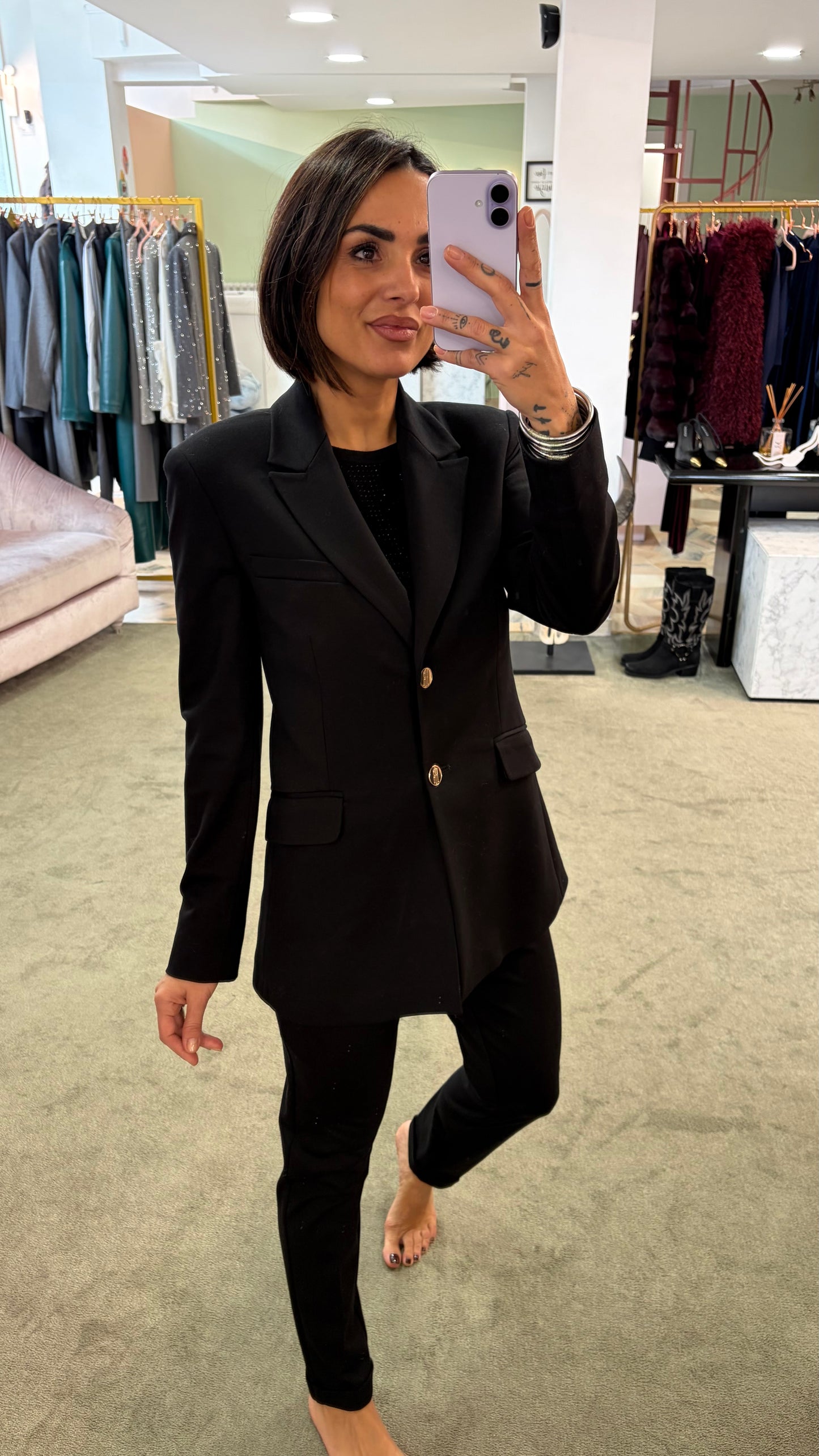 Blazer nero lungo slim punto milano  fr