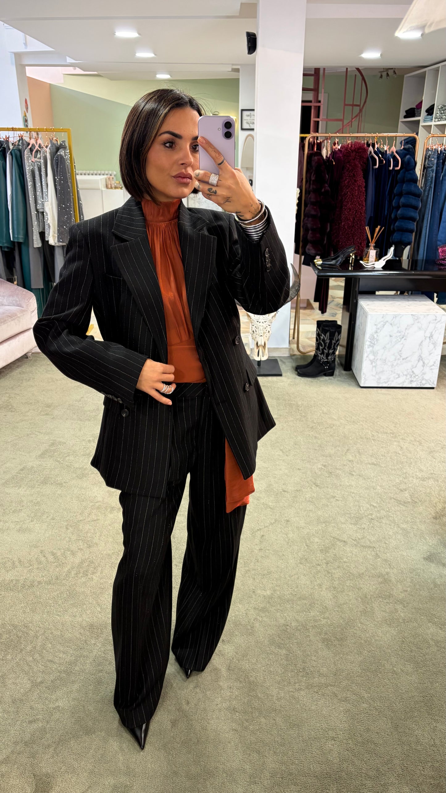 Blazer nero gessato misto lana sl