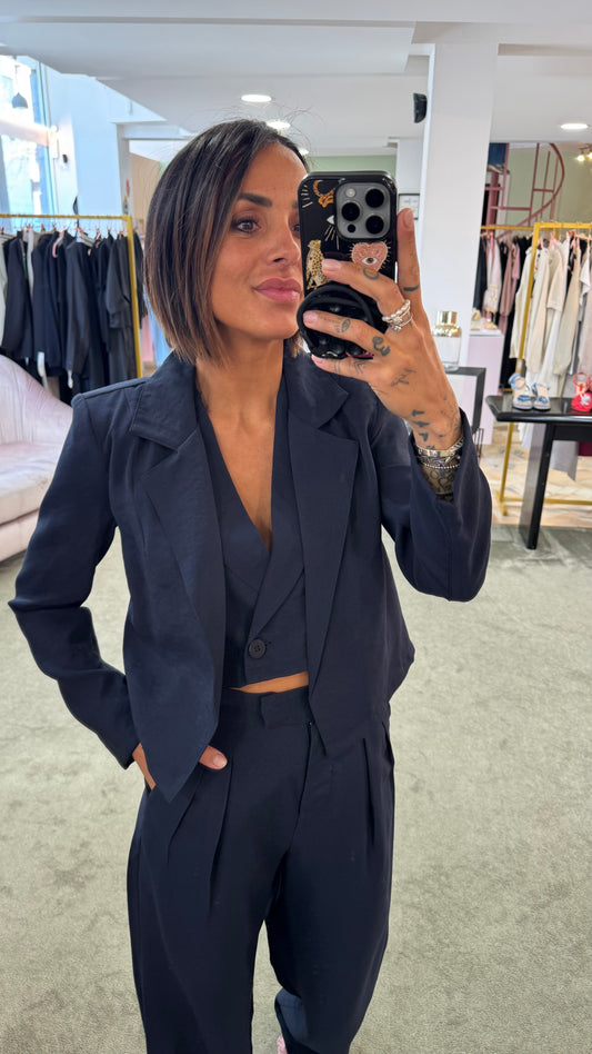 Blazer blu notte crop ay