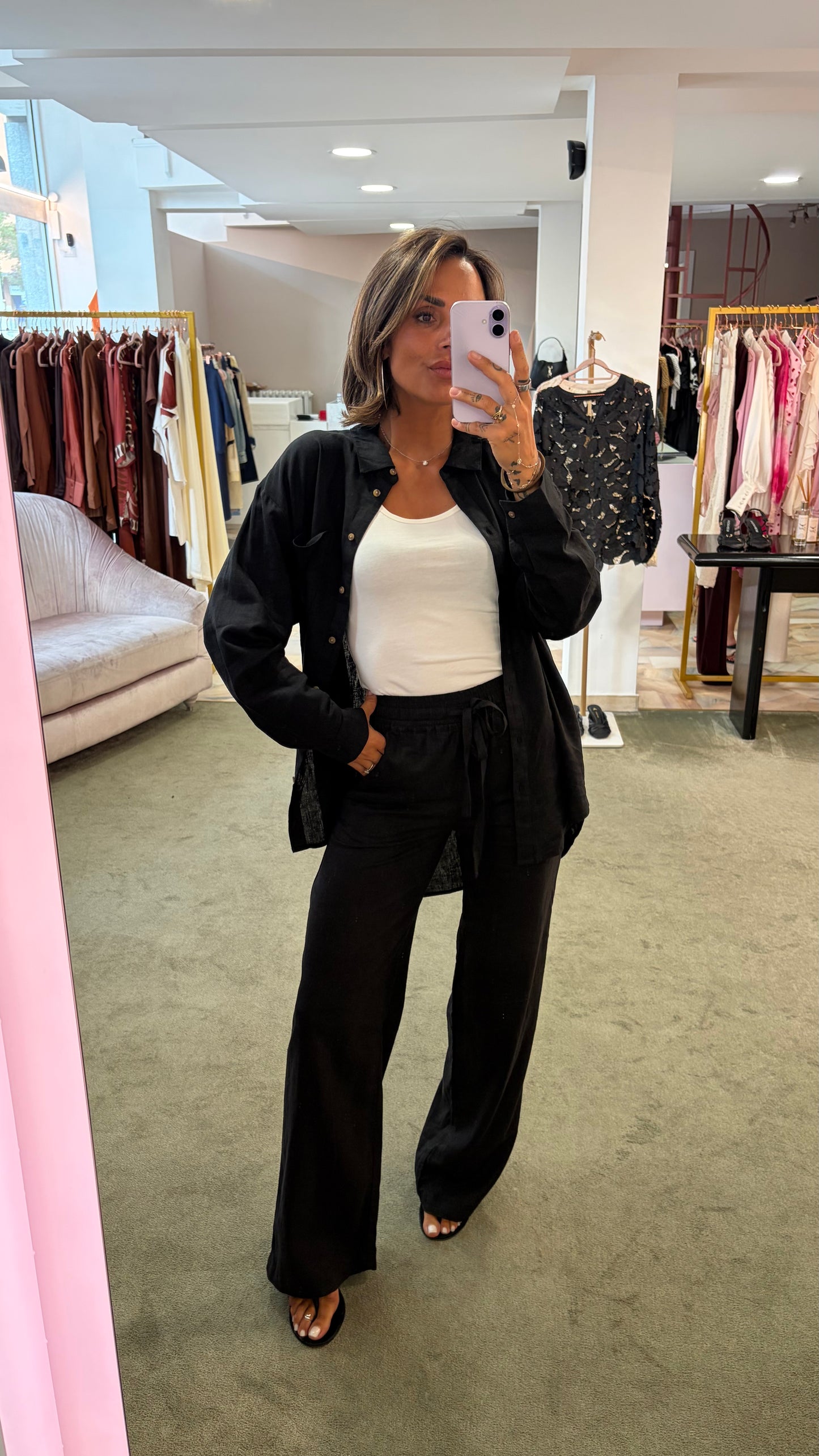 Camicia nera in lino sy