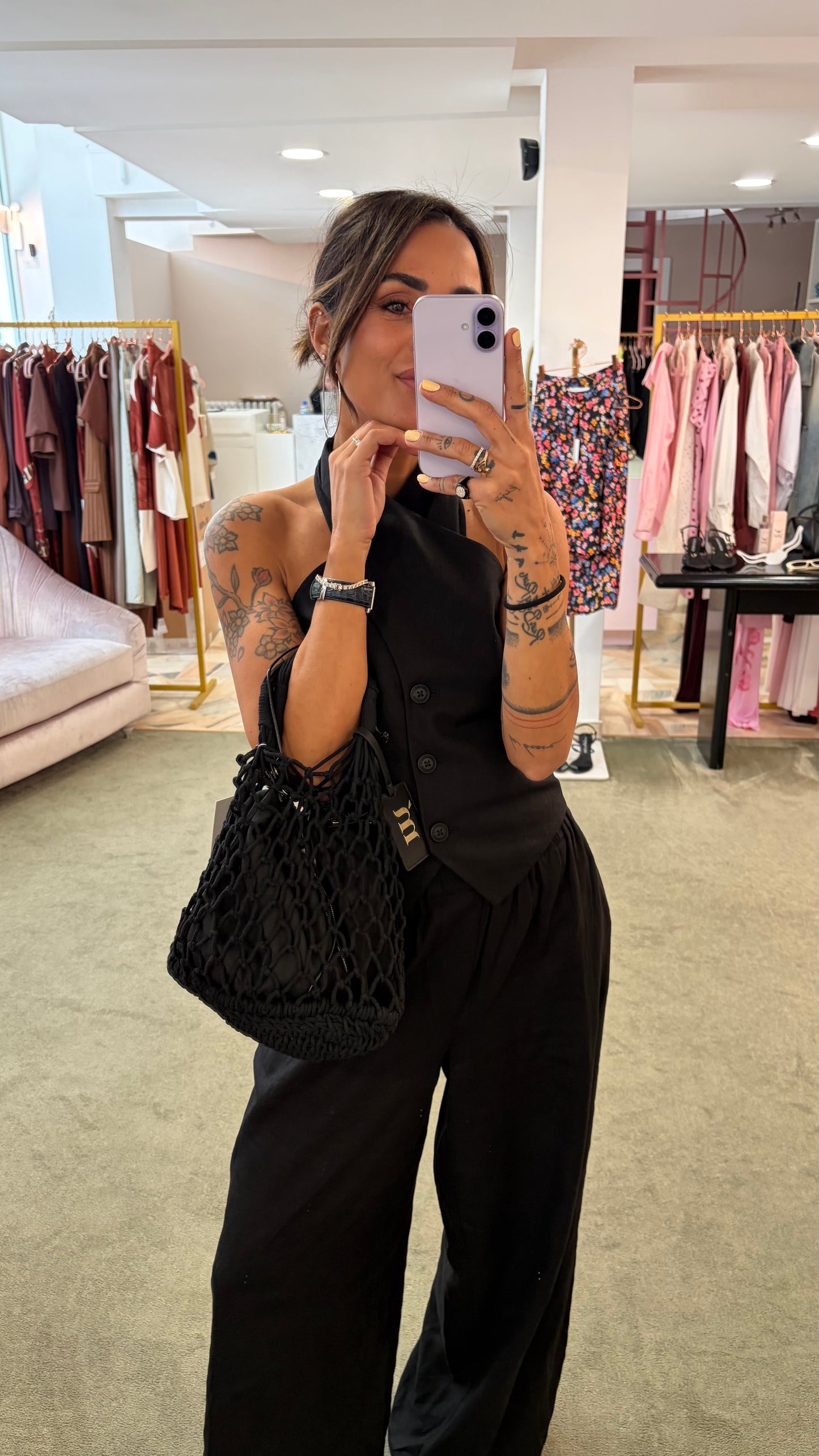 Borsa media nera crochet rete Matinée