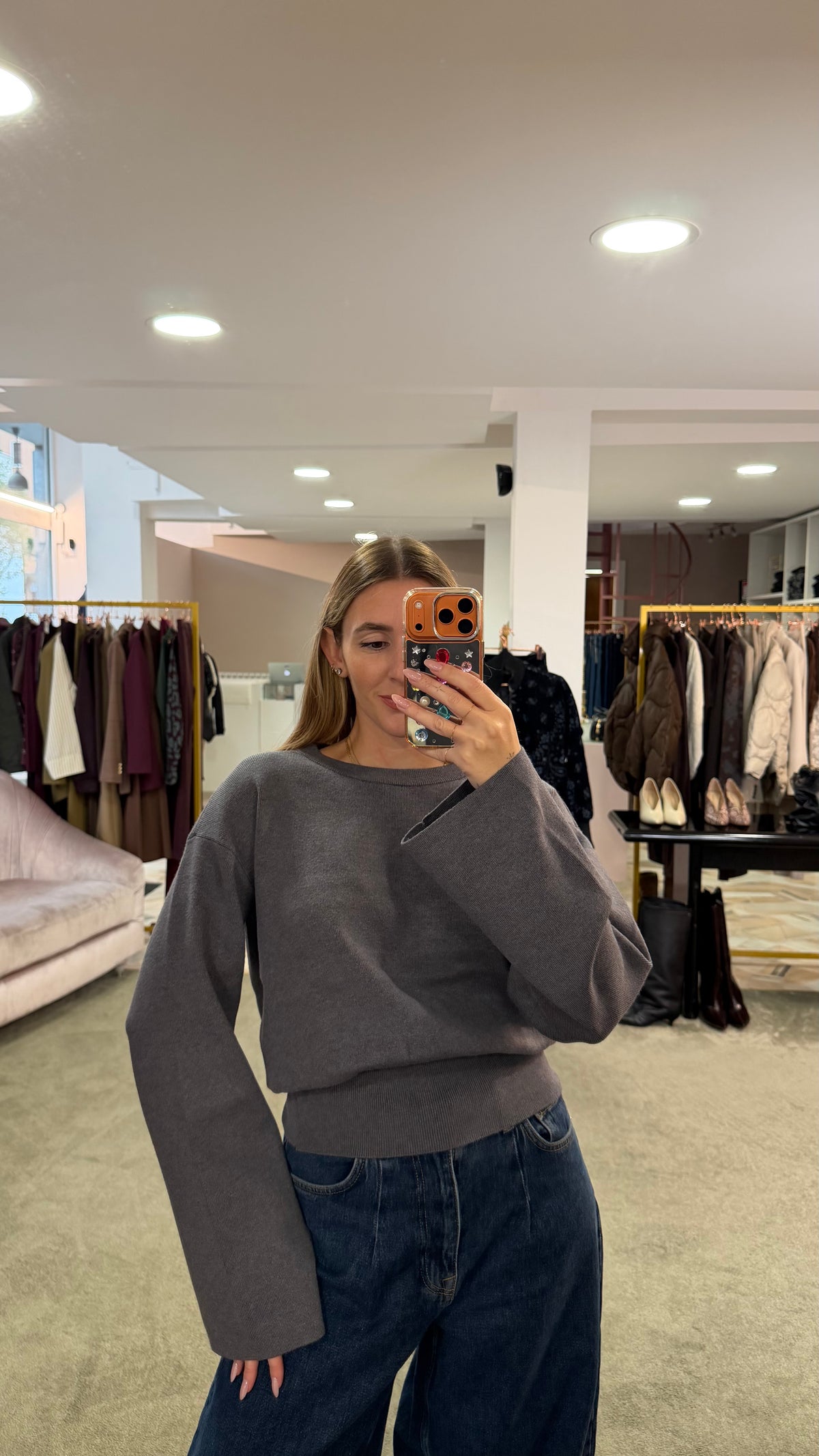 Maglione girocollo hanna grigio manica a kimono aw