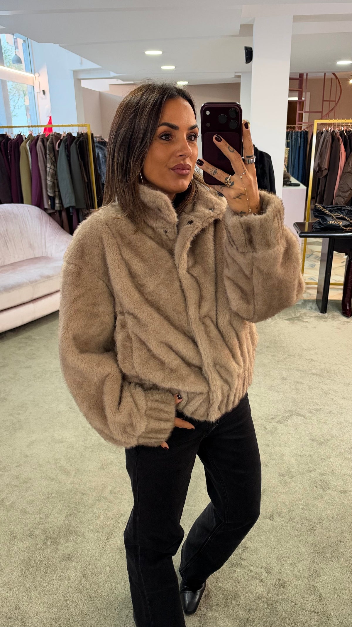 Bomber eco pelliccia beige sy