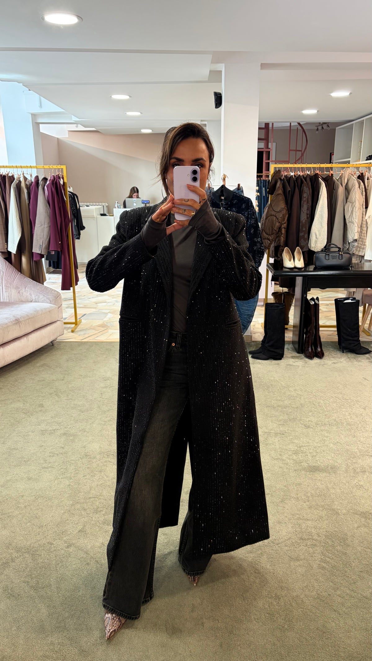 Cappotto lungo nero cristalli tw