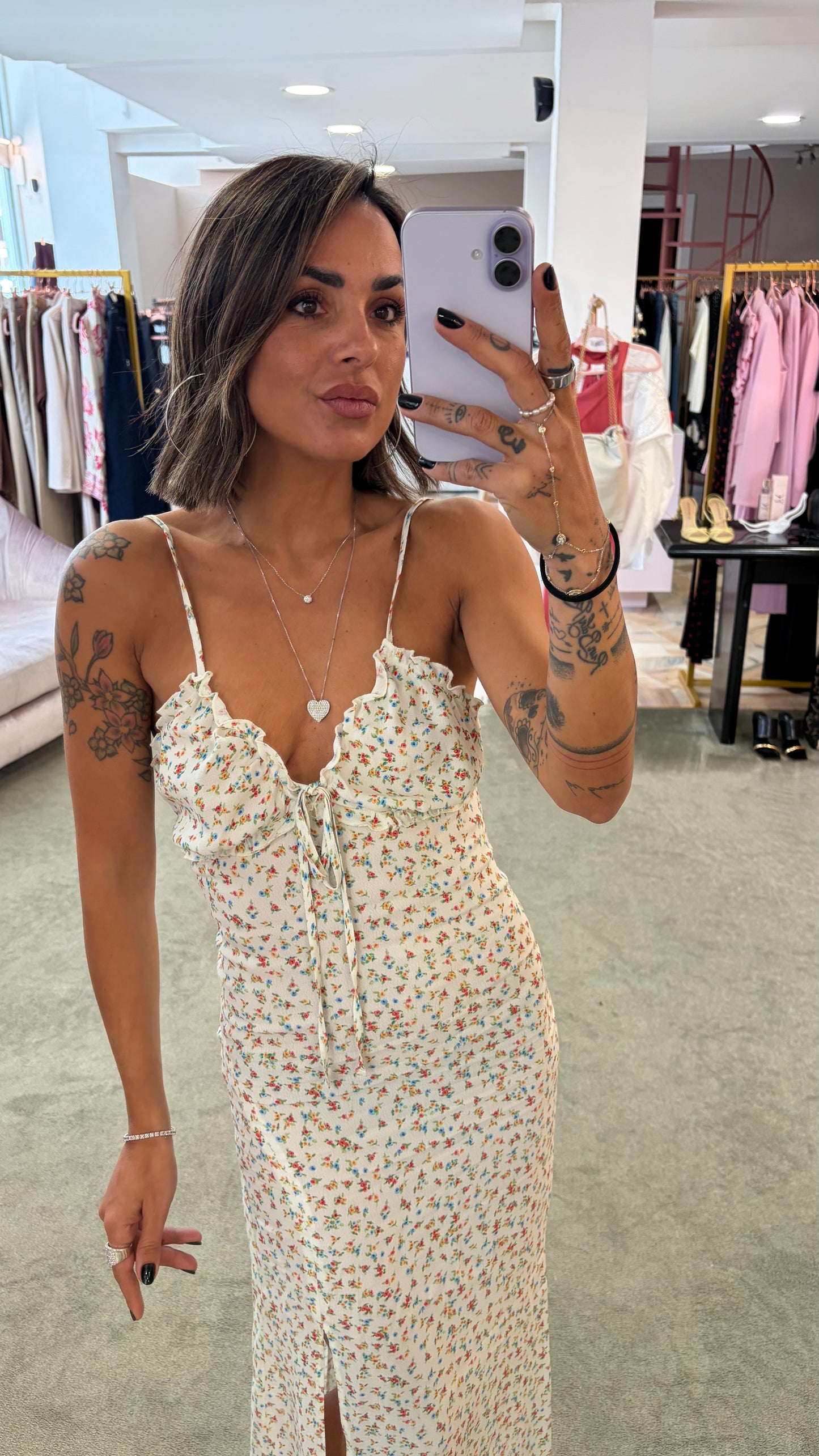 Abito riley lungo MAR DE MARGARITAS panna con fiorellini