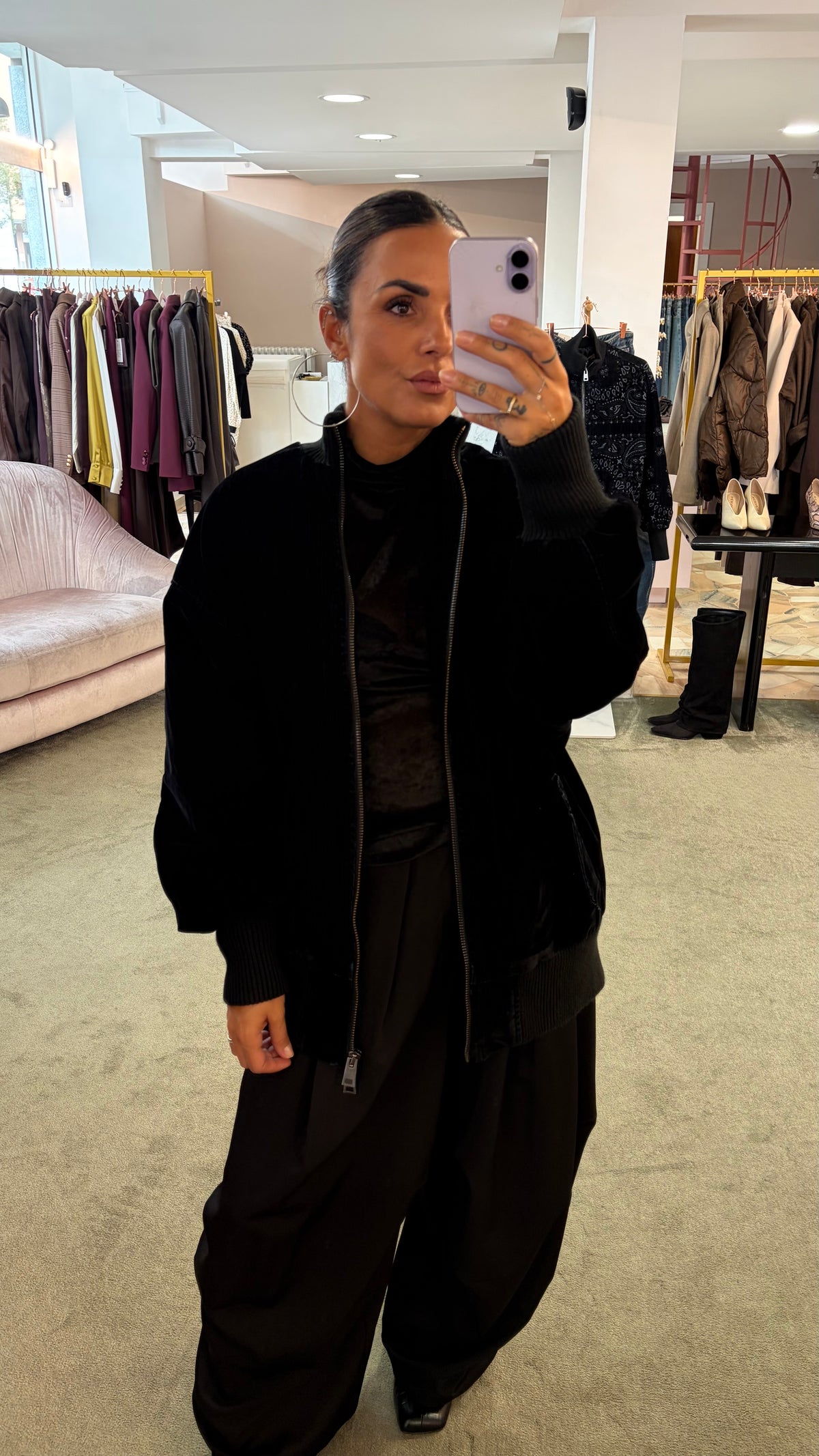 Bomber nero liscio over in velluto floccato Don't@Me