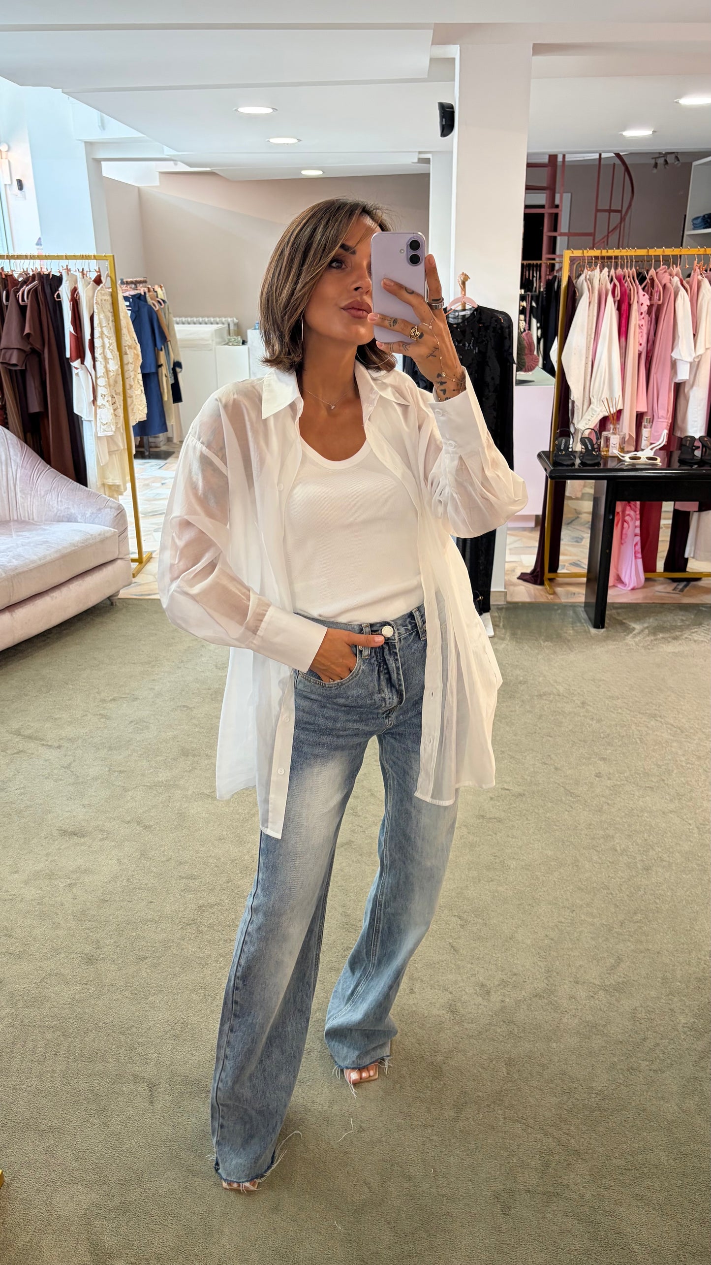 Camicia over bianca trasparente gl