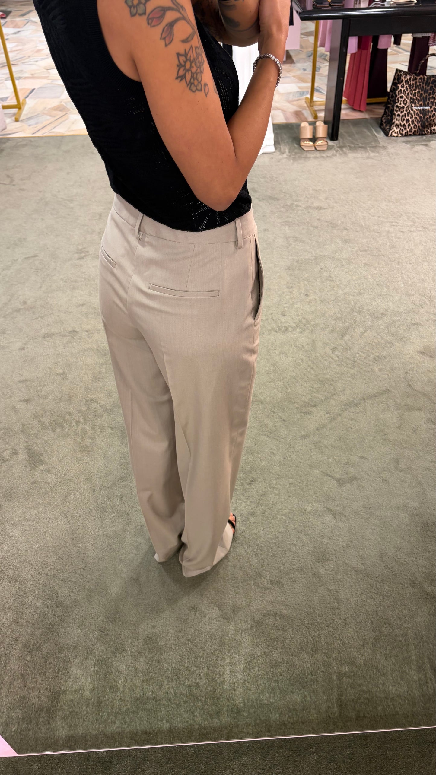 Pantaloni lisa beige melange wide leg sl