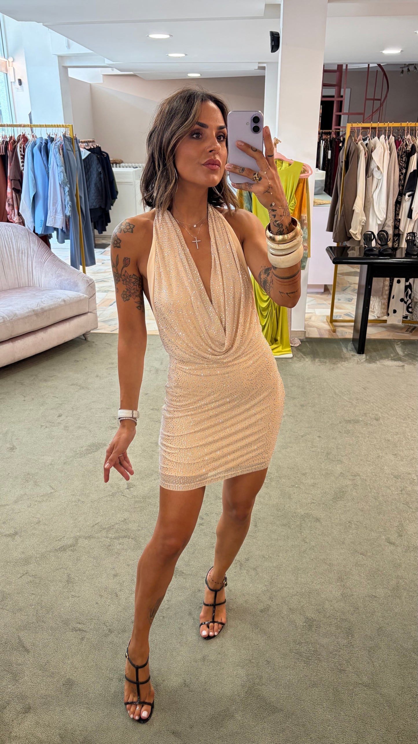 Abito mini lipe nude crystal tw