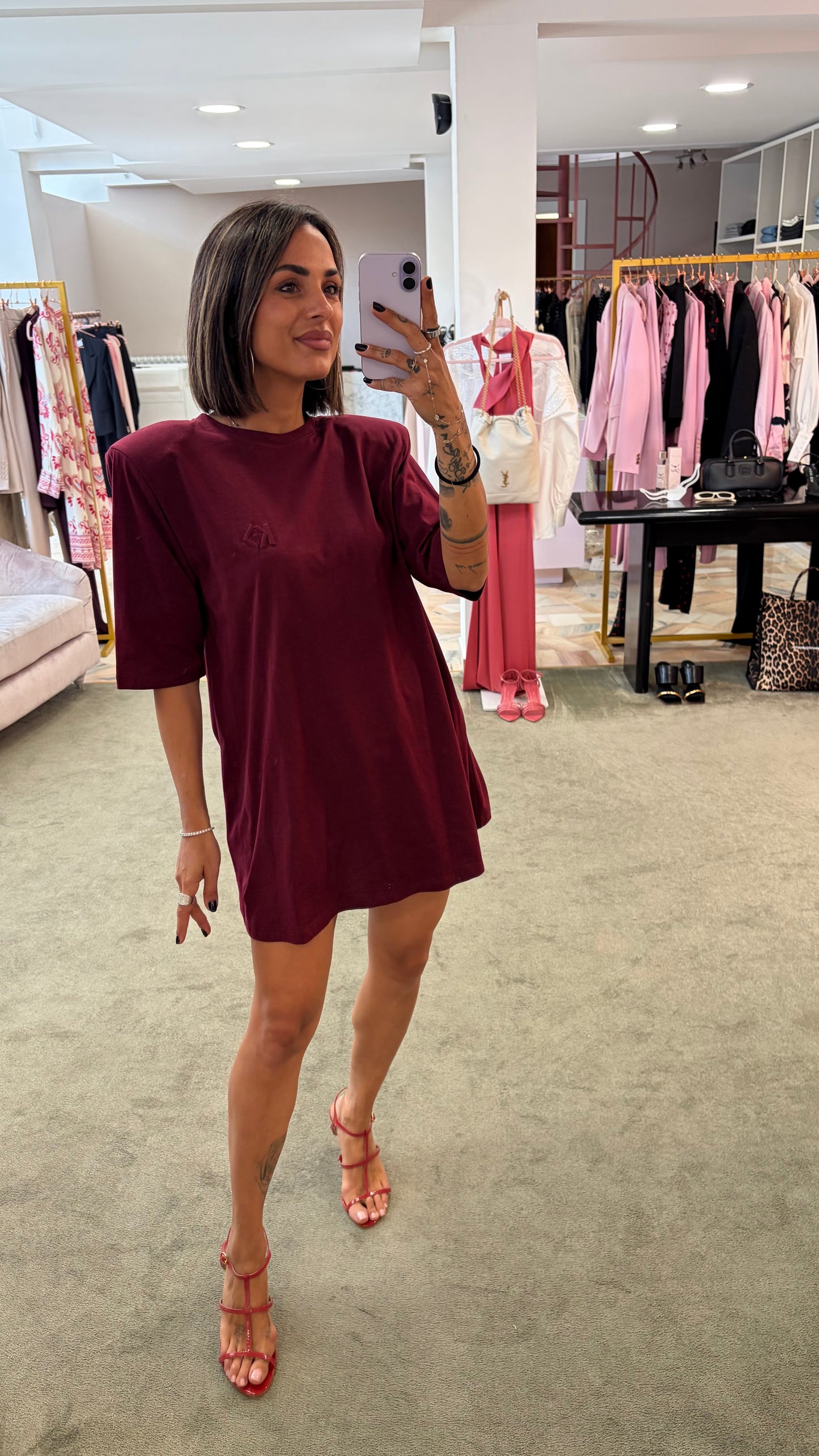 Maxi t-shirt bordeaux con spallotte ks