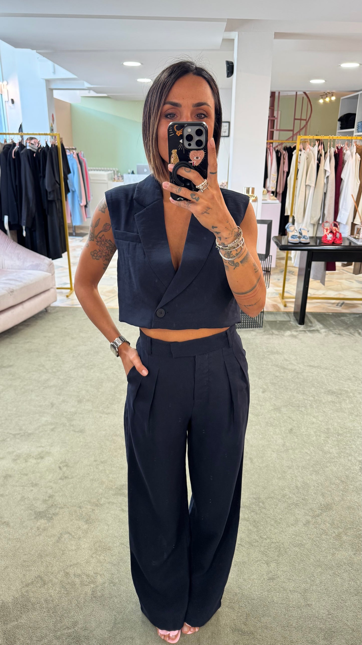 Gilet blu notte crop ay