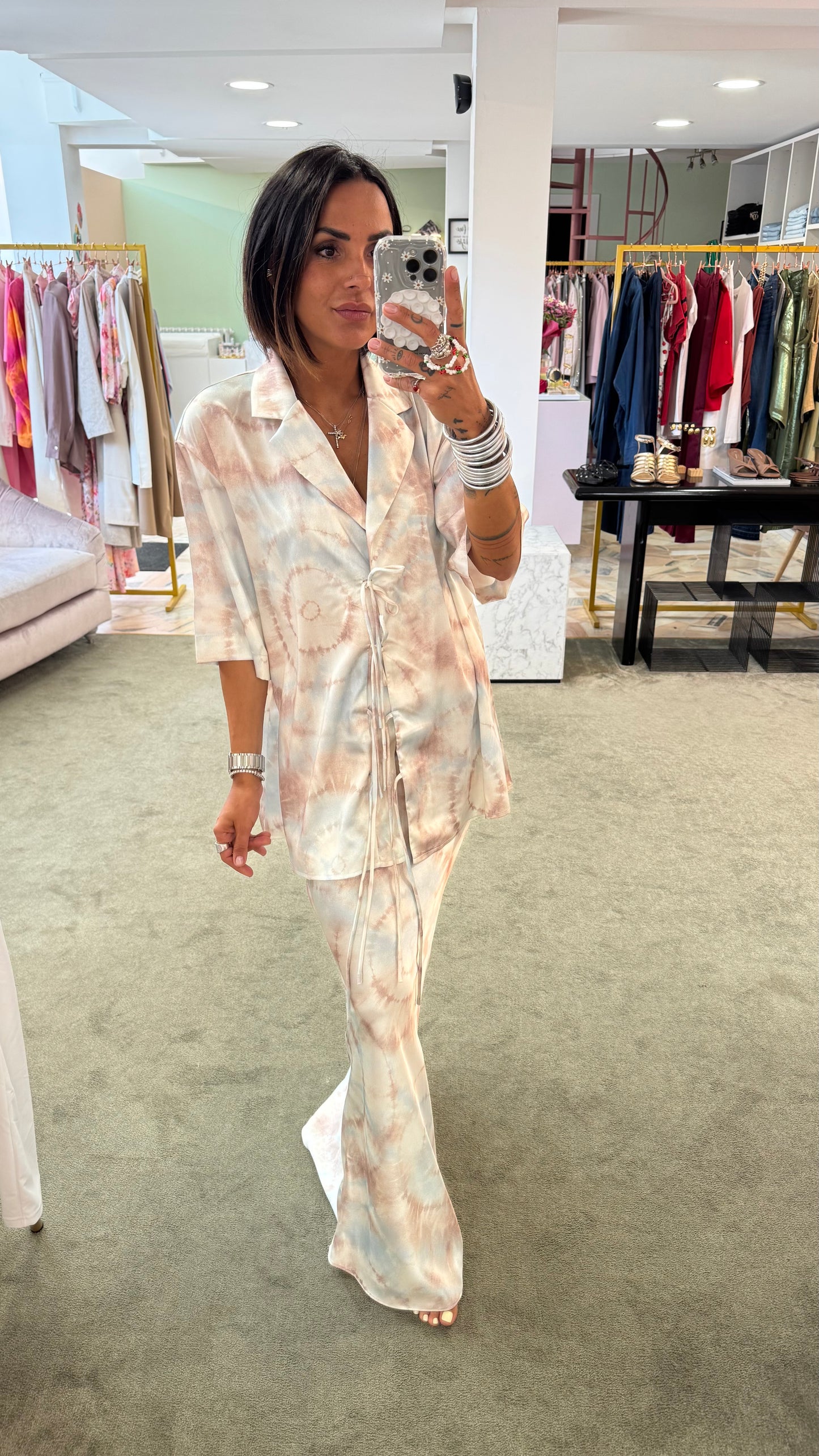 Camicia azzurra tie-dye con lace  gl