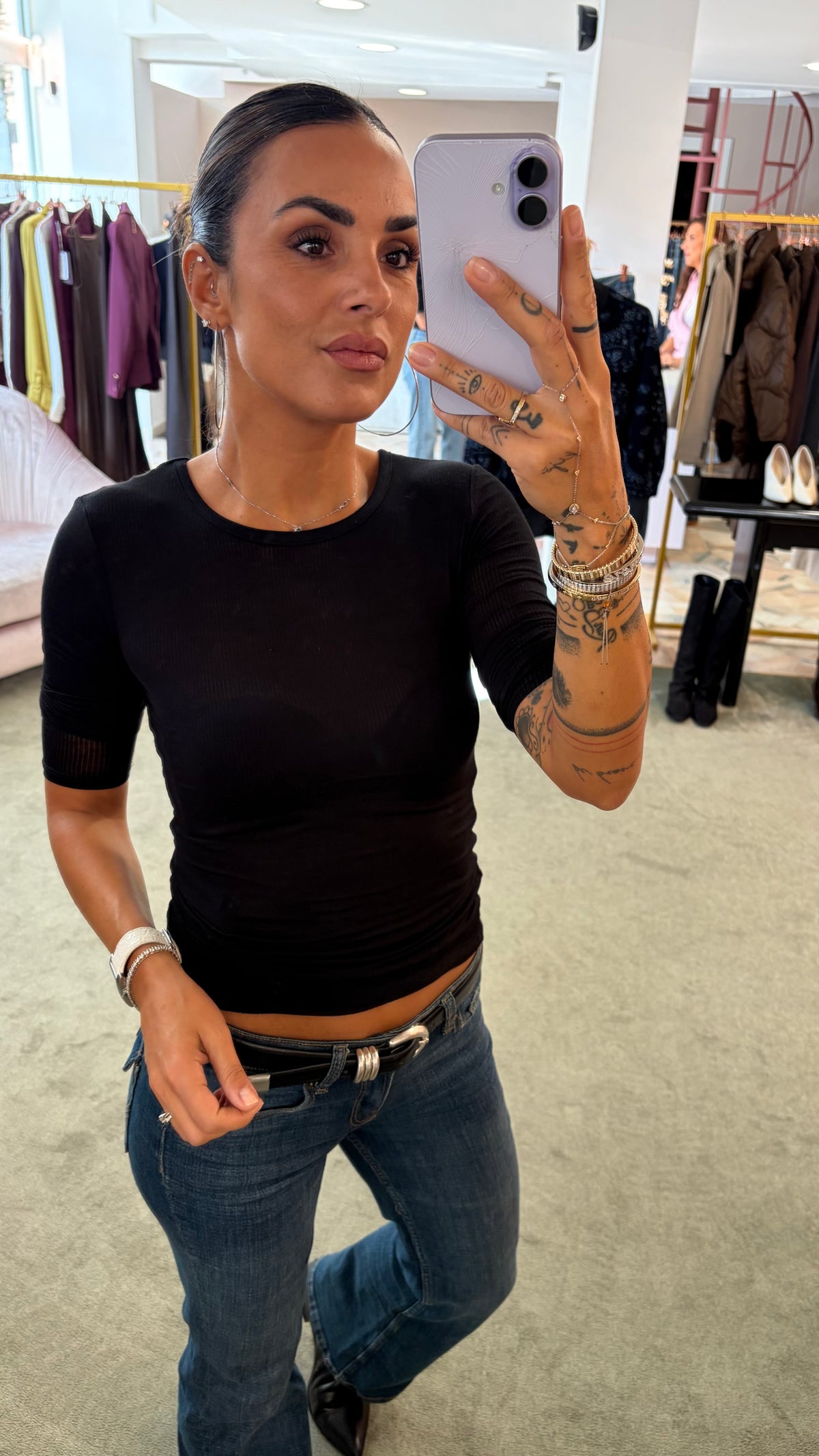 T-shirt duffy nera a costine manica lunga lv