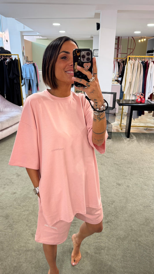 T-shirt rosa over in modal con spacchi hinnominate