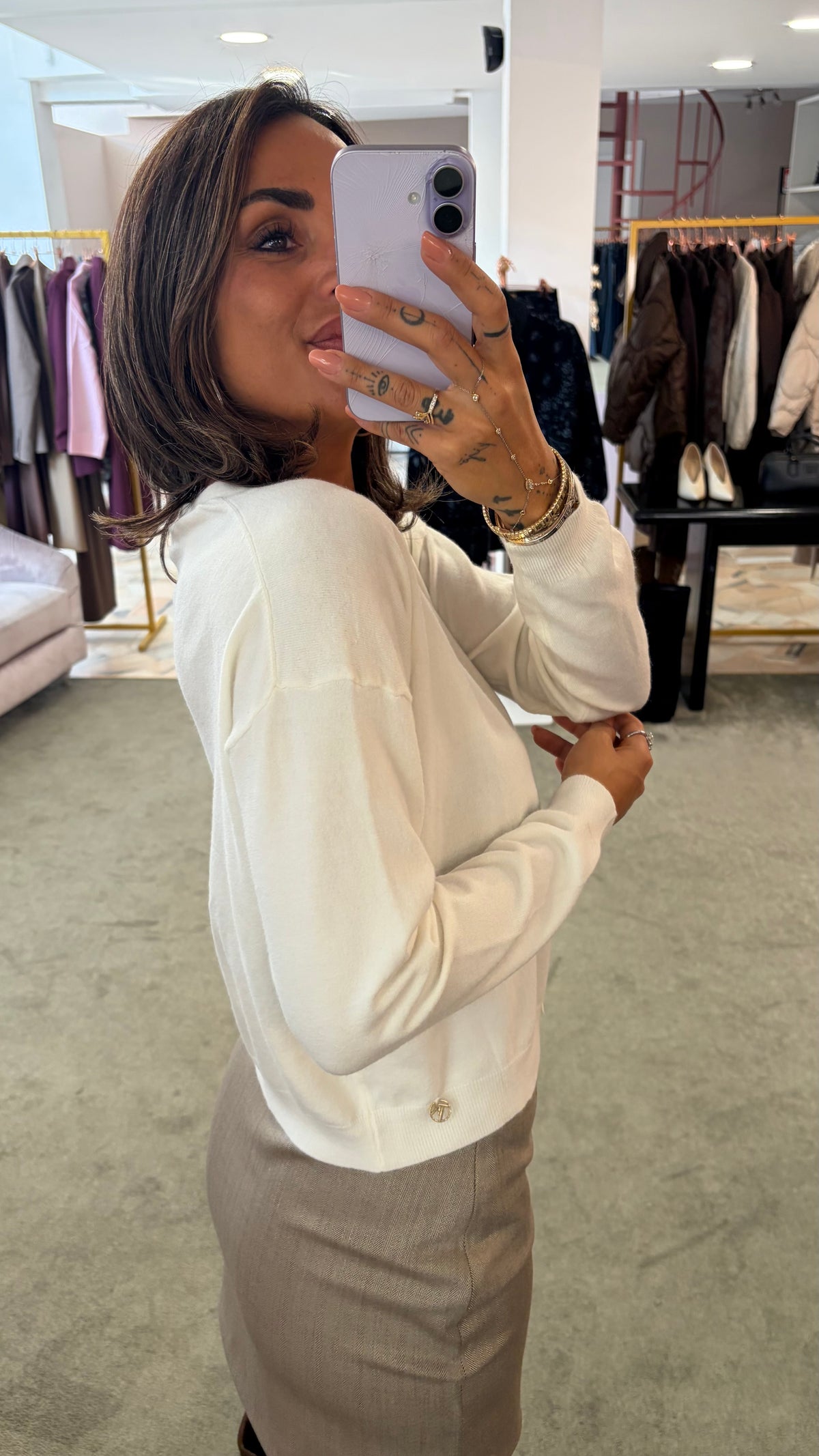 Cardigan bianco misto lana tk