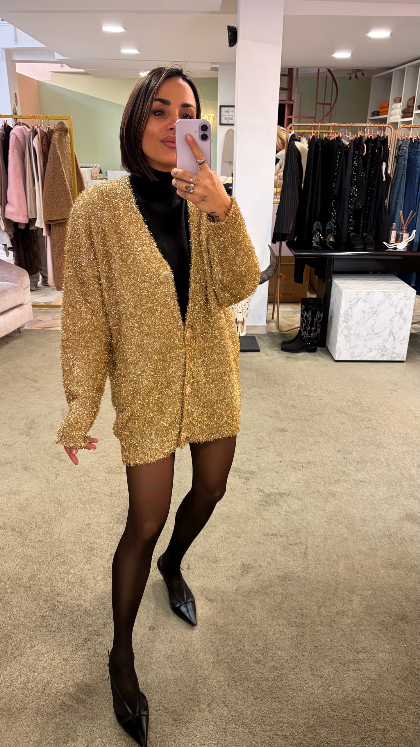 Cardigan oversize oro in lurex gl